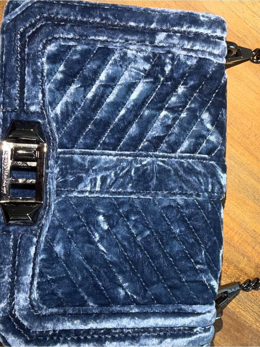 Quilted Velvet Shoulder Bag in Navy Blue